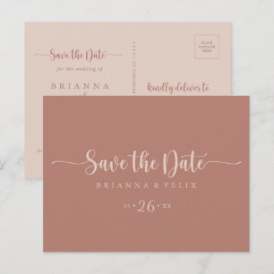 Kalligrafi Terrakotta Horisontell Save the Date Vykort