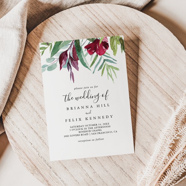 Kalligrafi Tropical Färgad Blommigt Bröllop Inbjudningar (Skapare uppladdad)