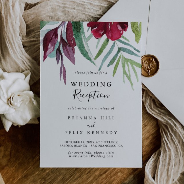 Kalligrafi Tropiskt Blommig Bröllopsmottagning Inbjudningar (Skapare uppladdad)