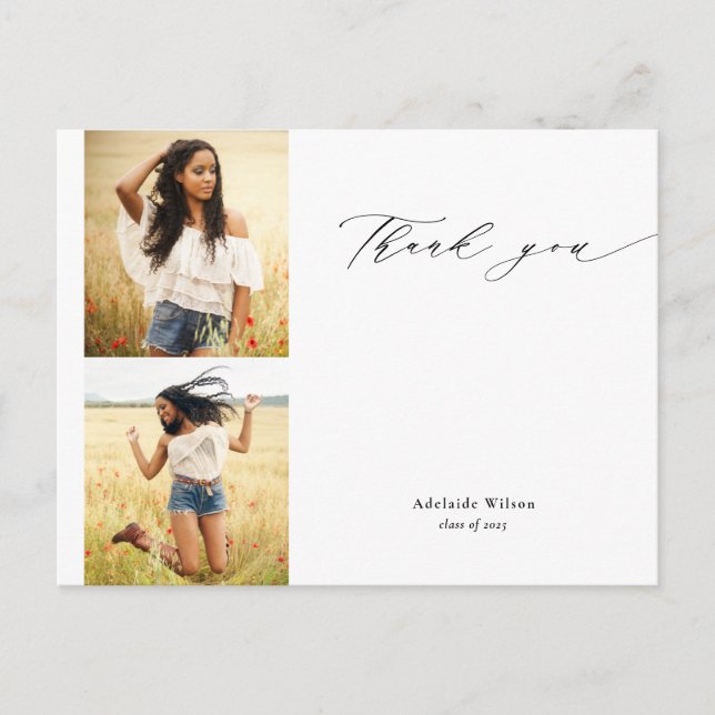 Kalligrafi två foto Studenten Tack Vykort (Framsida)