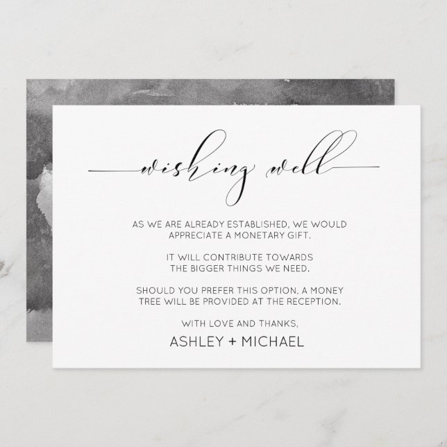 Kalligrafi Typografi Bröllop Wishing well Horiz. Inbjudningar (Fram/baksida)