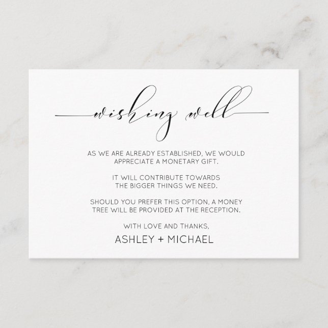 Kalligrafi Typografi Bröllop Wishing Well Horiz. Tilläggskort (Framsida)