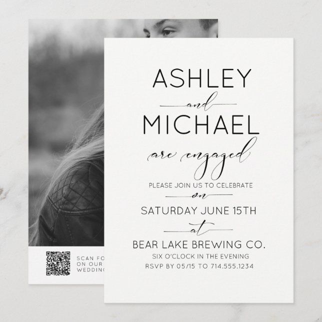 Kalligrafi - typografi QR-Förlovningsfest Inbjudningar (Fram/baksida)