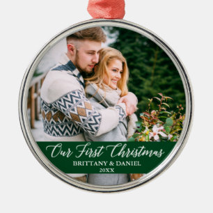 Kalligrafi vår första julpar Grönt Julgransprydnad Metall