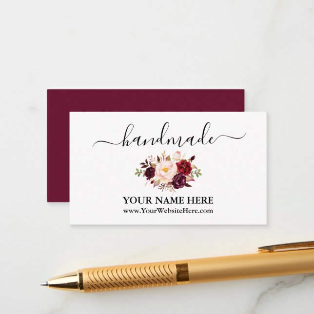 Kalligrafi Vattenfärg Burgundy-Blommigt handgjord Tilläggskort (Fram/Back In Situ)