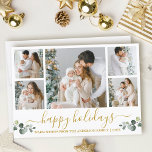 Kalligrafi Vattenfärg Eucalyptus 5 Photo Guld Julkort<br><div class="desc">Modern Calligraphy Script Glad helg 5 Photo Helgdag Card innehåller Watercolor Eucalyptus Lövs. Guld</div>