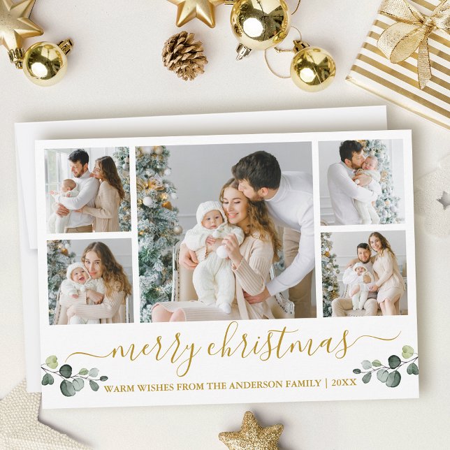 Kalligrafi Vattenfärg Eucalyptus Guld jul Julkort (Customize to add text to back of card.)