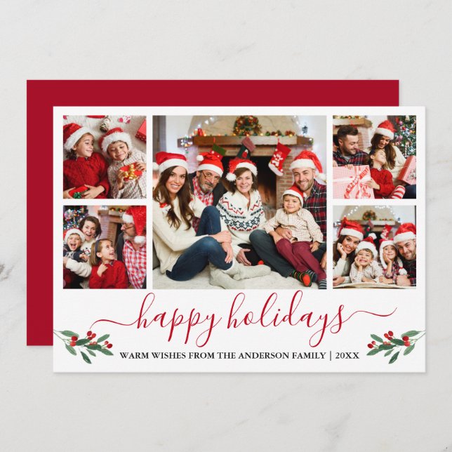 Kalligrafi Vattenfärg Röd Julkrans 5 Foto Julkort (Fram/baksida)