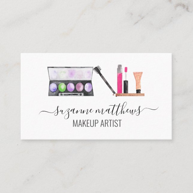 Kalligrafi Vattenfärgsminimalistisk makeup-artist Visitkort (Framsida)