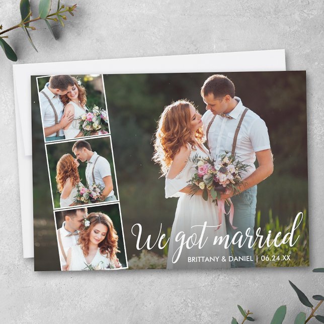 Kalligrafi Vi Har Married 4 Photo Meddelande (Customize to add text or more photos to back of card.)