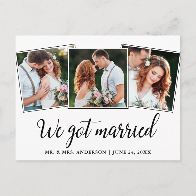 Kalligrafi Vi Har Married Bröllop 3 Photo Vykort (Framsida)