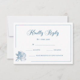 Kalligrafi Vitt Dammigt Blått Blommigt RSVP Bröllo Anteckningskort