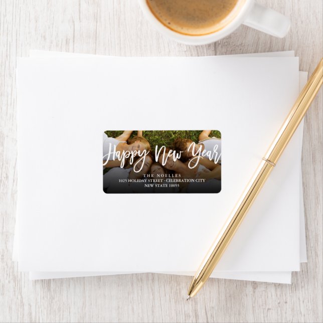Kalligrafifoto för Gott nytt år-penselskript Adressetikett (Insitu)
