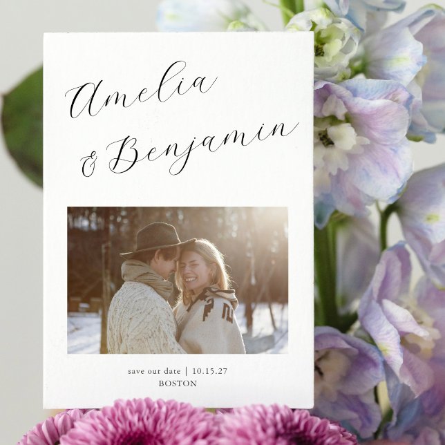 Kalligrafifoto med minimalistisk modern Elegant Spara Datumet (Skapare uppladdad)