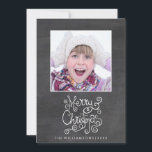 Kalligrafifoto med whimissisk julkalkboard julkort<br><div class="desc">Sprid ut lite helgdag med det här roligten-fotokortet med en vit God jul-typografi/kalligrafi,  ditt foto och namn mot en svart kritersbakgrund. Baksidan innehåller ett annat foto och ett helgdag av anpassningsbarna. Trendig och roligt,  men ändå enkelt och klassiskt...  är det säkert att få vänner och familj att le.</div>