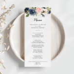 Kalligrafimiddag för enkel vinterBlommigt för eleg Meny<br><div class="desc">Den här eleganten är ett enkelt menykort för kalligrafi på blommigten under vintern perfekt för ett modernt bröllop. Utformningen har vackra, handmålade mörk blått, blå, marinerade, rosa, blommor, blommor från guld och blad av grönt, buntade i elegant bouquets. Den här menyn kan användas för bröllopsmottagning, repetitionsmiddag, möhippa eller vilken händelse...</div>