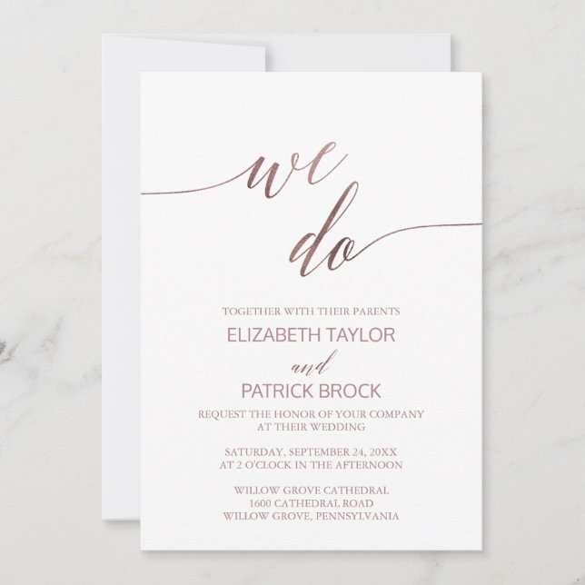 Kalligrafin i elegant Guld, vi gör Bröllop Inbjudningar (Framsida)