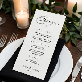 Kalligrafisk Elegant Svart Vitt Bröllopsmeny Meny