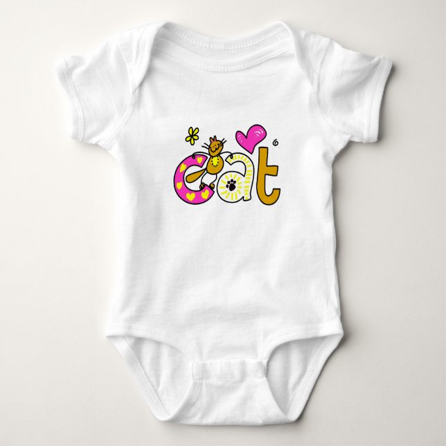Kalligrafisk kattunge baby bodysuit - Söt kattklän T Shirt (Framsida)