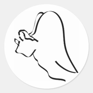 Kalligrafisk linje BW Praying Angel Runt Klistermärke
