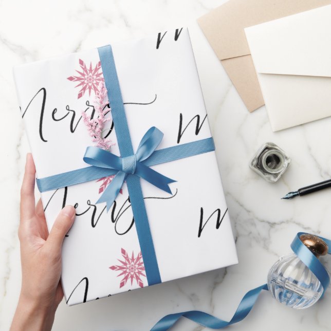 Kalligrafisk Rosa Glitter Snöflingor jul Presentpapper (Gifting)