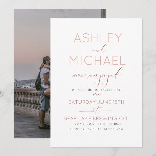 KALLIGRAFISK TYPOGRAFI  Förlovningen Ro Guld Inbjudningar (Fram/baksida)