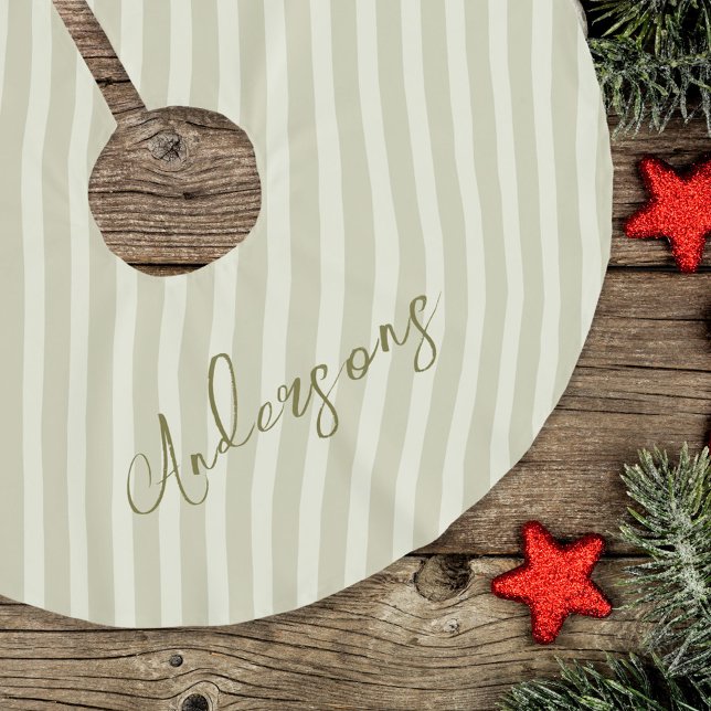 Kalligrafiskript för enkel Guld Helgdag-Rand Julgransmatta Borstad Polyester (Simple light tan and golden stripes Christmas tree skirt)