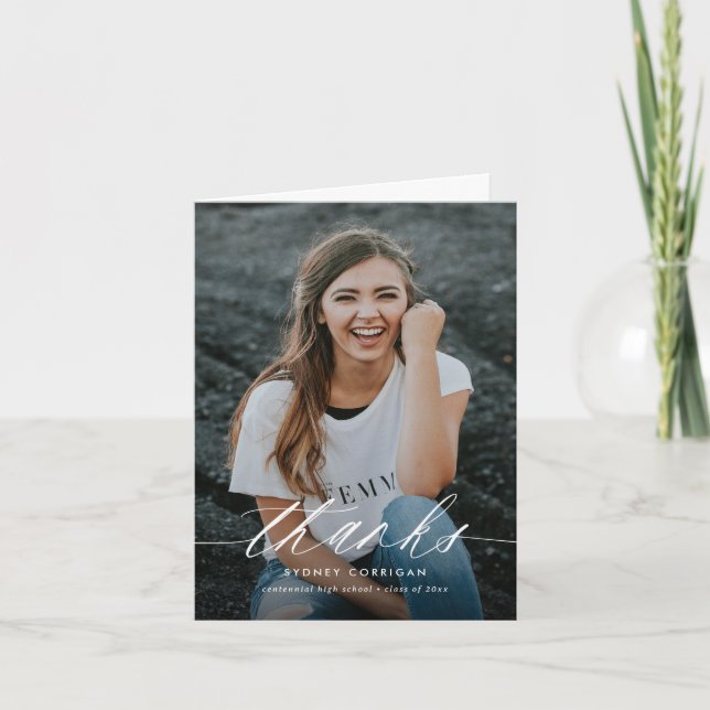 Kalligrafiskript Två foto-Studenten-mappar Tack Kort (Framsida)