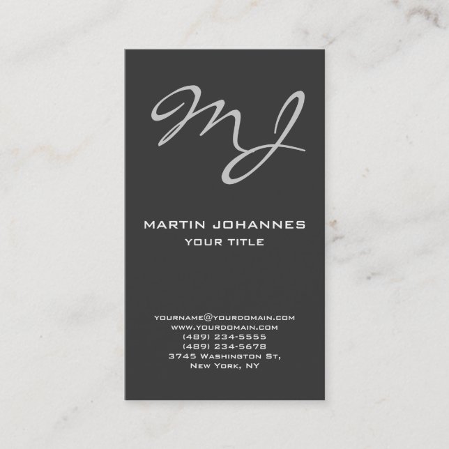 Kalligrafiskt monogram Mörkgrå visitkort (Framsida)