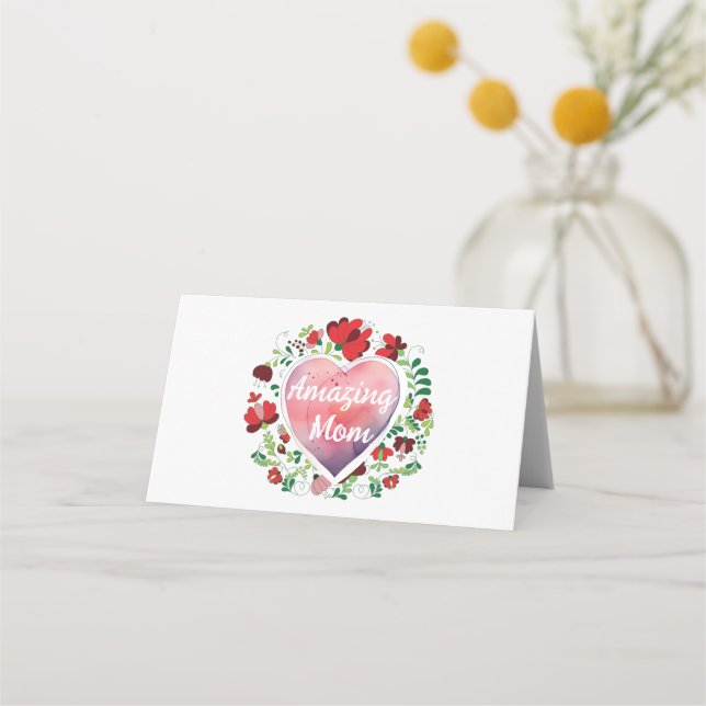 Kalligrafiskt skript Mamma Mor dag Heart Placeringskort (Framsida)