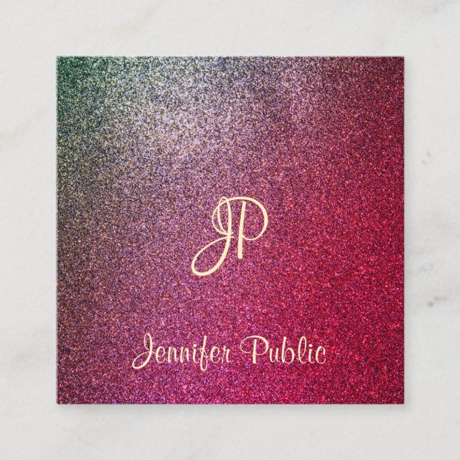 Kalligrafiskt skript Modern Glamous Glitter Fyrkantigt Visitkort (Framsida)