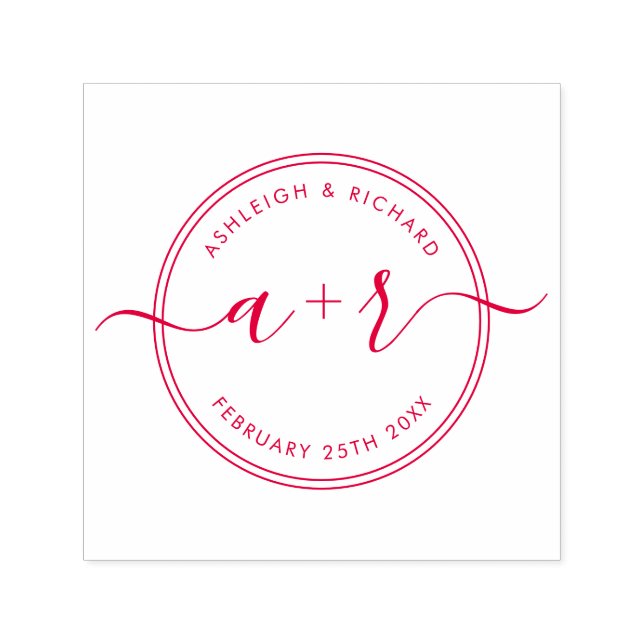 Kalligrafskript Initialer Bröllop spara datum Självfärgande Stämpel (Design)