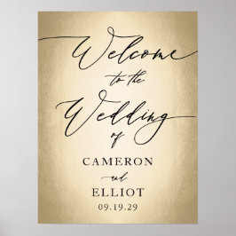 Kalligrafskript på Guld välkomstskylt Bröllop Poster