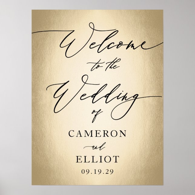 Kalligrafskript på Guld välkomstskylt Bröllop Poster (Framsidan)