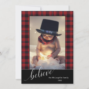 Kalligrafskript Tro jul Tartan Photo Julkort