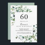 Kalligraphy Script Foliage 60:e Födelsedagsfesten Inbjudningar<br><div class="desc">Detta manusmanus,  60:e födelsedagsfest inbjudan,  är en perfekt för en modern födelsedagsfest. Konstruktionen har vattenfärgad handdragen elegant botaniskt eukalyptus grenar och löv,  placerad i vackra bouquets och geometriskt mönster.</div>