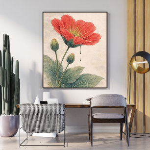 Kallillustration av Vallmo Botanisk Väggkonst Po