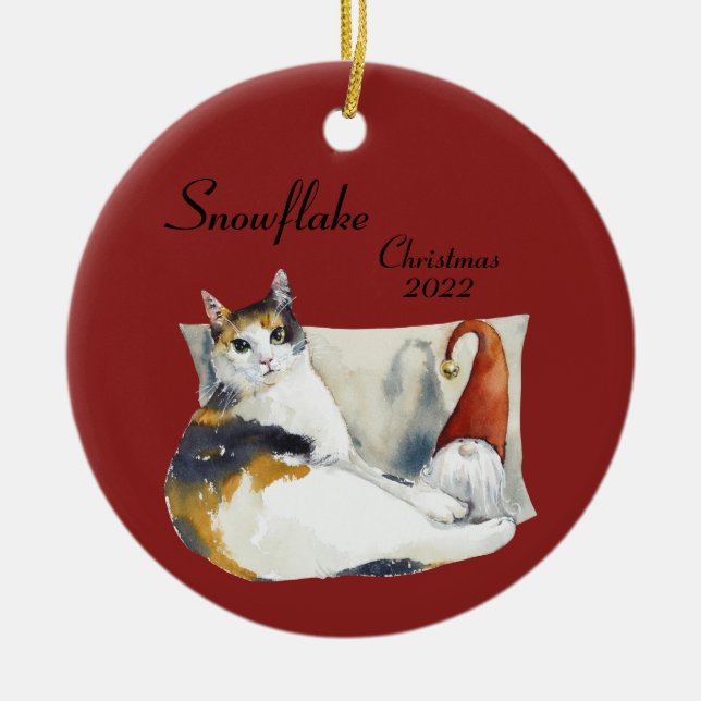 Kallmästargårdskatt Tomte Jul tema akvarell Julgransprydnad Keramik (Framsidan)