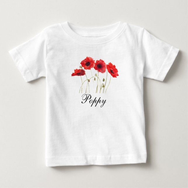 Kallor Röda Blommor Vattenfärg Vallmo Baby T Shirt (Framsida)
