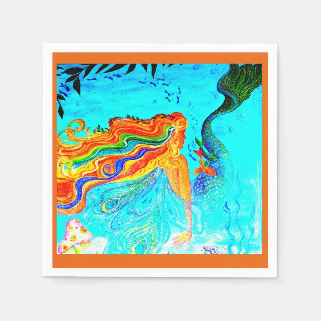 kallsinbjudan till personlig av rödhårig sjöjungfr pappersservett (Framsidan)