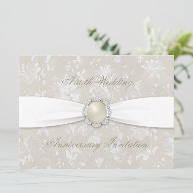 Kallt Damask 30-års bröllopsjubileum Inbjudan (Stående Fram)