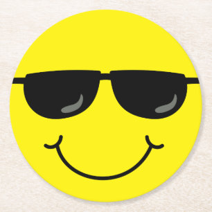 Kallt Emoji ansikte med solglasögon Underlägg Papper Rund