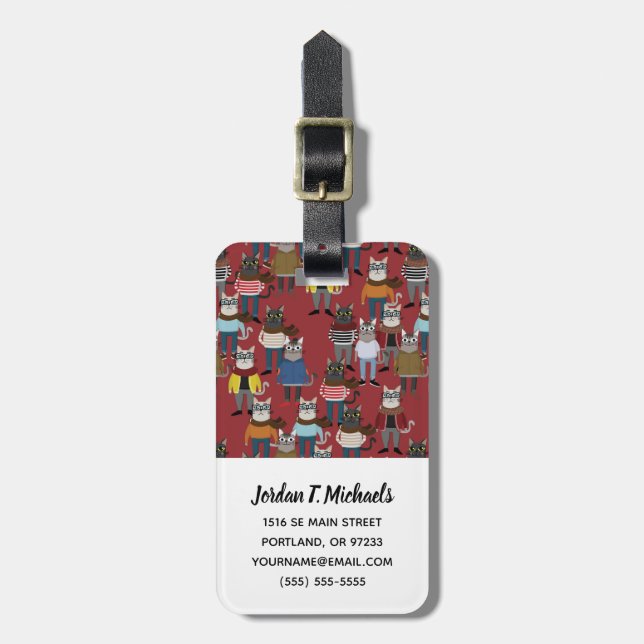 Kallt Hipsterkattmönster | tillfogar ditt namn Bagagebricka (Vertikal Framsida)