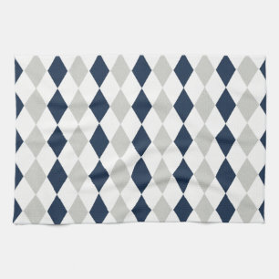 Kallt marinblått och grått Argyle diamantmönster Kökshandduk