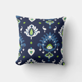 Kallt mörkt marinblått och grönt stam- ikattryck kudde