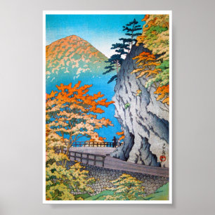Kallt orientaliskt japanskt höstberglandskap poster