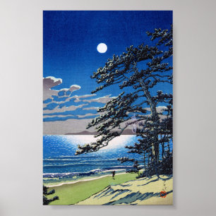 Kallt orientaliskt japanskt månskennattlandskap poster