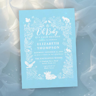 Kallt Utanför Skogs Djur Vinter Baby Shower Inbjudningar
