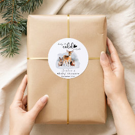 Kallt Utanför Vinter Skogsdjur Baby Shower Runt Klistermärke