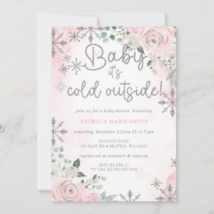 Kallt Utomhus Rosa Snöflingor Flick Baby Shower Inbjudningar